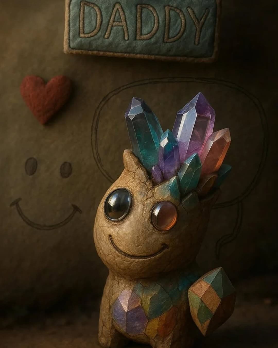 Child's drawing transformed into a crystal creature